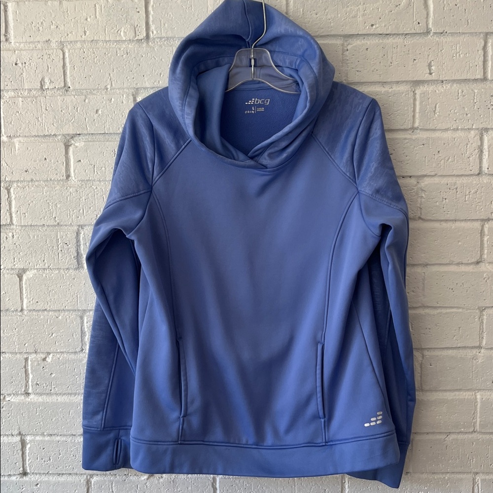 BCG Girl Light Blue Performance Fleece Hoodie Sz 12-14 Activewear Warm Thumbhole